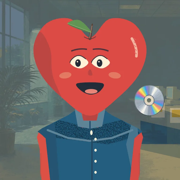 Apple-headed character with collectible traits