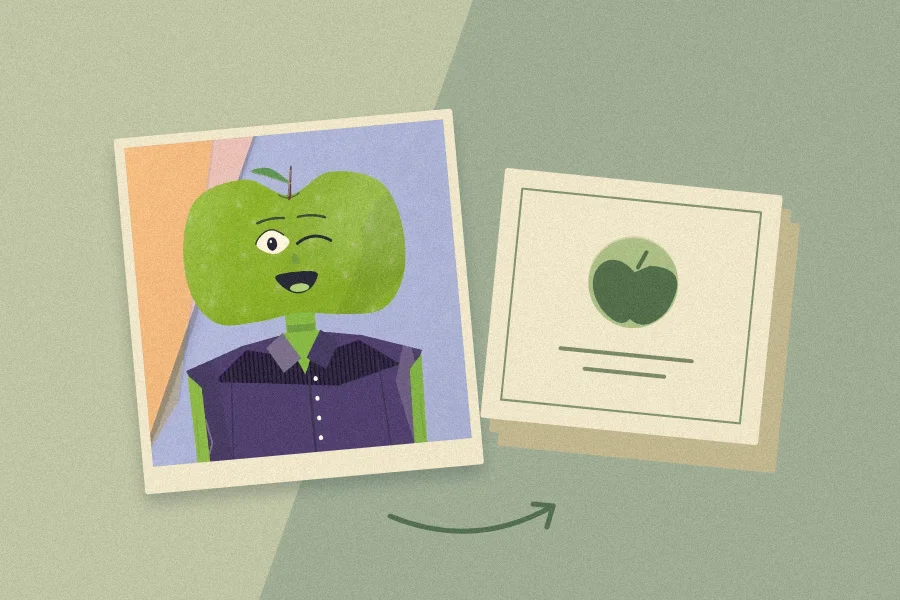An Apple Guys NFT exchanged for a stack of apple-marked stock certificates.